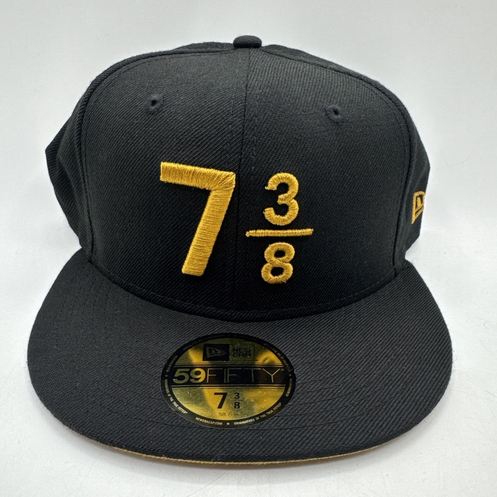 New Era 59Fifty Day 7 3/8 Hat Cap Fitted Black Gold 100% Wool The 5950 Rare
